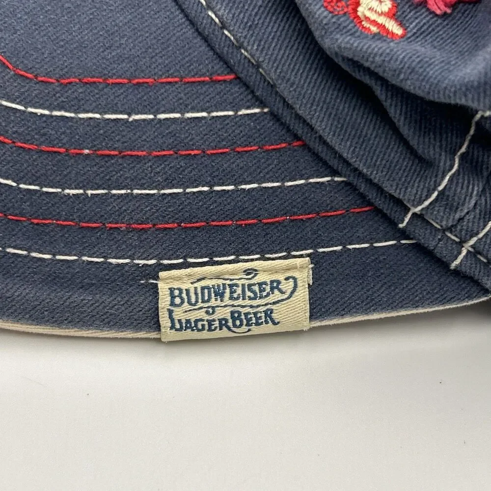 Budweiser Beer Cap Distressed Patch Logo Denim Adjustable Hat Navy